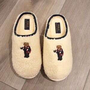 Polo Ralph Lauren Women's Charlotte Teddy Slippers In Cream, Size 6, NEW